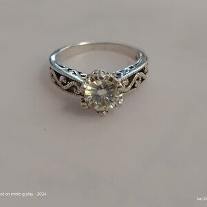 Vintage  Round Cut Moissanite Diamond Engagement Ring 925 Sterling Silver